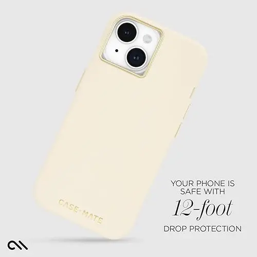 Case-Mate iPhone 15 G'ilofi - Silikon Bej [3.6m gacha tushishdan himoya] [MagSafe bilan mos] Yumshoq silikon materialli magnit qopqoq iPhone 15 6.1