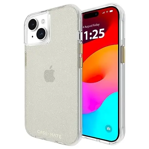 Case-Mate iPhone 15 Case - Sheer Crystal Champagne Gold [12ft Drop Protection] [Wireless Charging Compatible] Luxury Cover w/Cute Bling Sparkle for iPhone 15 6.1