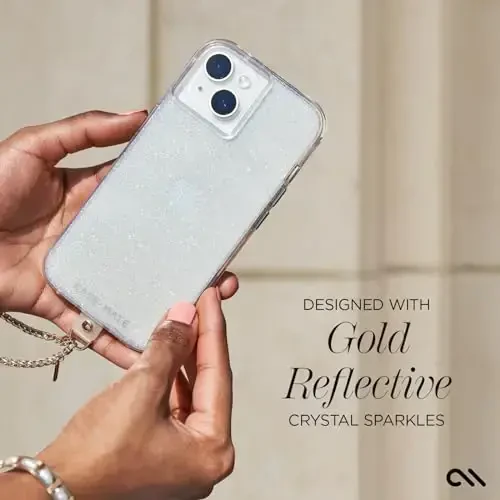 Case-Mate iPhone 15 Case - Sheer Crystal Champagne Gold [12ft Drop Protection] [Wireless Charging Compatible] Luxury Cover w/Cute Bling Sparkle for iPhone 15 6.1