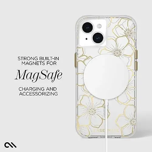 Case-Mate iPhone 15 Case - Floral Gems [12ft Drop Protection] [Compatible with MagSafe] Magnetic Cover with Sparkly Rhinestones for iPhone 15 6.1