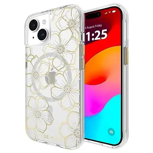 Case-Mate iPhone 15 Case - Floral Gems [12ft Drop Protection] [Compatible with MagSafe] Magnetic Cover with Sparkly Rhinestones for iPhone 15 6.1