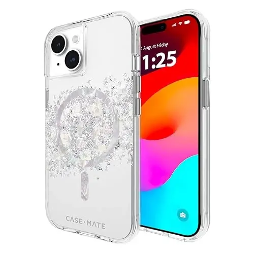 Case-Mate iPhone 15 Case - Touch of Pearl [12ft Drop Protection] [Compatible with MagSafe] Magnetic Cover with Cute Bling Sparkle for iPhone 15 6.1