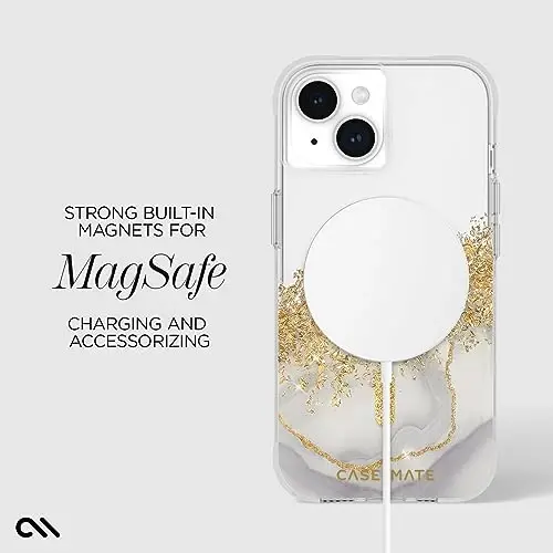 Case-Mate iPhone 15 Case - Karat Marble [12ft Drop Protection] [Compatible with MagSafe] Magnetic Cover with Cute Bling Sparkle for iPhone 15 6.1