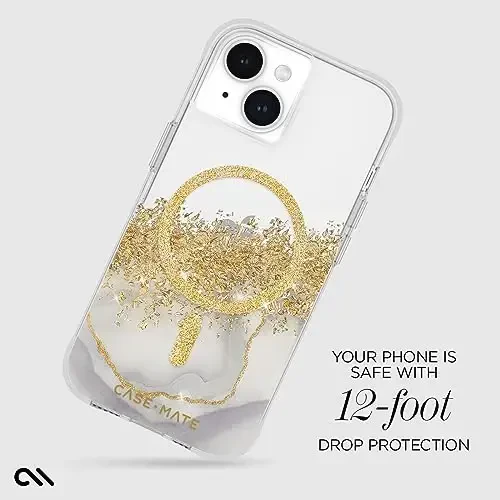 Case-Mate iPhone 15 Case - Karat Marble [12ft Drop Protection] [Compatible with MagSafe] Magnetic Cover with Cute Bling Sparkle for iPhone 15 6.1