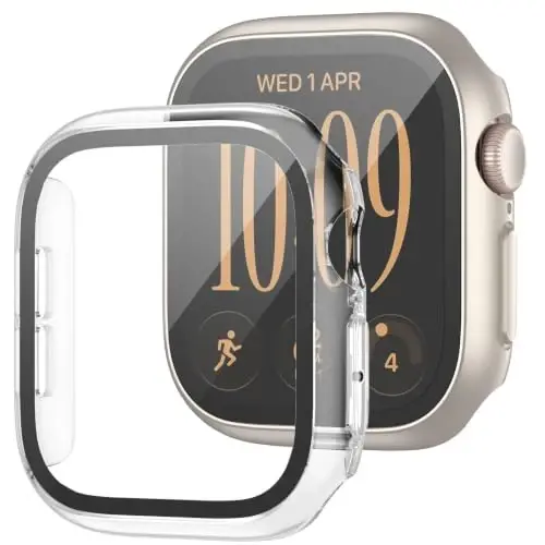 Case with Screen Protector for Apple Watch Series 12 42mm,Starlight+Clear | 2 Pack,JZK Full Hard PC Cover with Tempered Glass for Apple Watch 12,HD,Slim Guard Bumper,Protective Case for iWatch 12 42mm - 1