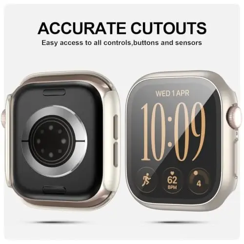 Case with Screen Protector for Apple Watch Series 12 42mm,Starlight+Clear | 2 Pack,JZK Full Hard PC Cover with Tempered Glass for Apple Watch 12,HD,Slim Guard Bumper,Protective Case for iWatch 12 42mm - 3