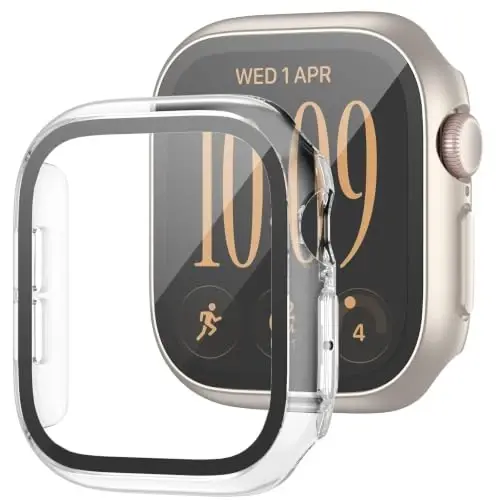 Case with Screen Protector for Apple Watch Series 12 46mm,Starlight+Clear | 2 Pack,JZK Full Hard PC Cover with Tempered Glass for Apple Watch 12,HD,Slim Guard Bumper,Protective Case for iWatch 12 46mm - JZK