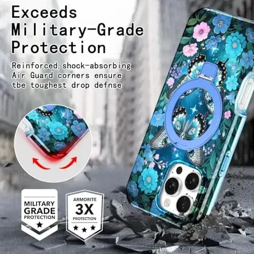 Casehas для iPhone 16 Pro Max с магнитным невидимым стендом [совместим с MagSafe], встроенная защита экрана, военная защита от падений, противоударный тонкий полупрозрачный чехол, темно-синий - 7