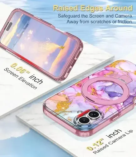 Casehas for iPhone 16 Case with Magnetic Invisible Stand [MagSafe bilan mos] O‘rnatilgan ekran himoyachisi Harbiy darajadagi zarba himoyasi Zarba o‘tkazmaydigan nozik yarim shaffof g‘ilof qopqog‘i, pushti oltin - 5