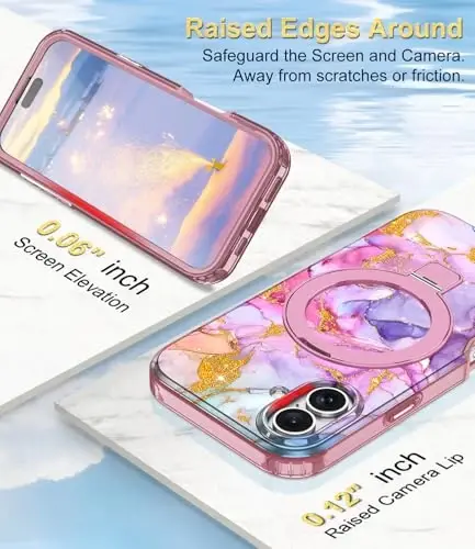 Casehas for iPhone 16 Case with Magnetic Invisible Stand [MagSafe bilan mos] O‘rnatilgan ekran himoyachisi Harbiy darajadagi zarba himoyasi Zarba o‘tkazmaydigan nozik yarim shaffof g‘ilof qopqog‘i, pushti oltin - 5