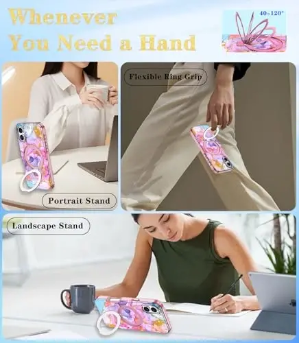 Casehas for iPhone 16 Case with Magnetic Invisible Stand [MagSafe bilan mos] O‘rnatilgan ekran himoyachisi Harbiy darajadagi zarba himoyasi Zarba o‘tkazmaydigan nozik yarim shaffof g‘ilof qopqog‘i, pushti oltin - 6