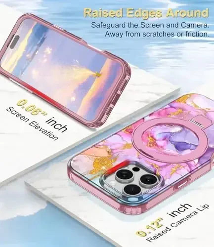 Casehas for iPhone 16 Pro Case with Magnetic Invisible Stand [MagSafe bilan mos] Oʻrnatilgan ekran himoyachisi Harbiy darajadagi tushishdan himoya Zarba oʻtkazmaydigan yupqa shaffof gʻilof qopqogʻi, pushti oltin - 5