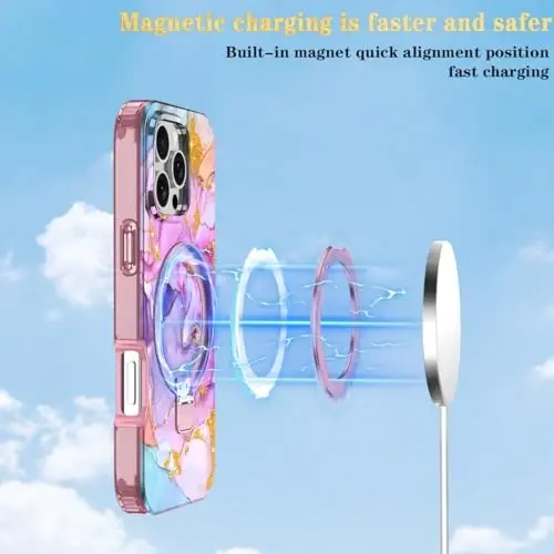 Casehas for iPhone 16 Pro Case with Magnetic Invisible Stand [MagSafe bilan mos] Oʻrnatilgan ekran himoyachisi Harbiy darajadagi tushishdan himoya Zarba oʻtkazmaydigan yupqa shaffof gʻilof qopqogʻi, pushti oltin - 4