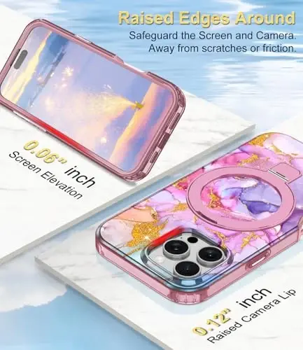 Casehas for iPhone 16 Pro Case with Magnetic Invisible Stand [MagSafe bilan mos] Oʻrnatilgan ekran himoyachisi Harbiy darajadagi tushishdan himoya Zarba oʻtkazmaydigan yupqa shaffof gʻilof qopqogʻi, pushti oltin - 5