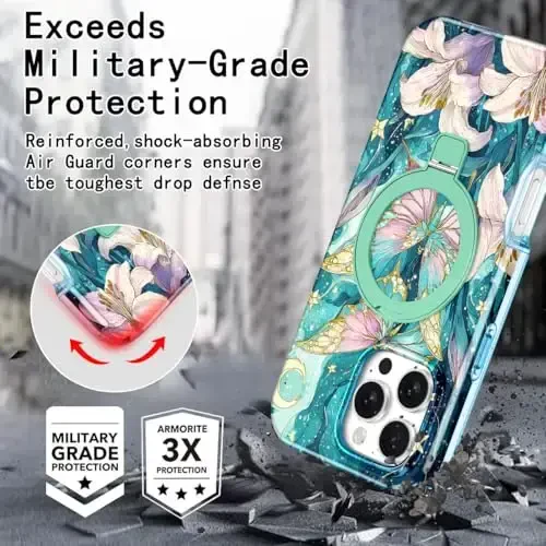 Casehas for iPhone 16 Pro Max Case with Magnetic Invisible Stand [Compatible with MagSafe] Built-in Screen Protector Military Drop Protection Shockproof Slim Translucent Case Cover, Cyan - 7