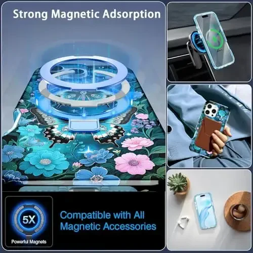 Casehas for iPhone 16 Pro Max Case with Magnetic Invisible Stand [Compatible with MagSafe] Built-in Screen Protector Military Drop Protection Shockproof Slim Translucent Case Cover, Deep Blue - 3