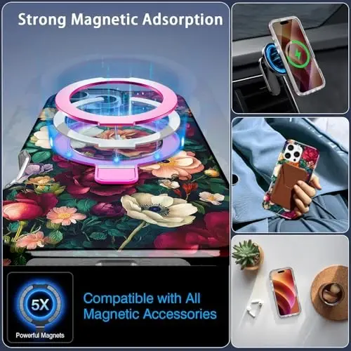 Casehas for iPhone 16 Pro Max Case with Magnetic Invisible Stand [Compatible with MagSafe] Built-in Screen Protector Military Drop Protection Shockproof Slim Translucent Case Cover, Rose - 3