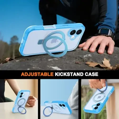 Casehas for iPhone 17 Case with Magnetic Invisible Stand [Compatible with MagSafe] Military Drop Protection Shockproof Slim Translucent Skin-Touch Case Cover Light Blue - 4