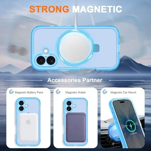 Casehas for iPhone 17 Case with Magnetic Invisible Stand [Compatible with MagSafe] Military Drop Protection Shockproof Slim Translucent Skin-Touch Case Cover Light Blue - 3