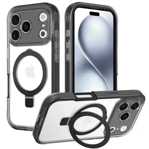 Casehas for iPhone 17 Pro Case with Magnetic Invisible Stand [Compatible with MagSafe] Military Drop Protection Shockproof Slim Translucent Skin-Touch Case Cover Black - 7