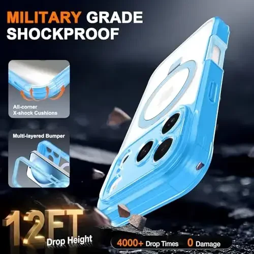 Casehas for iPhone 17 Pro Case with Magnetic Invisible Stand [Compatible with MagSafe] Military Drop Protection Shockproof Slim Translucent Skin-Touch Case Cover Light Blue - 3