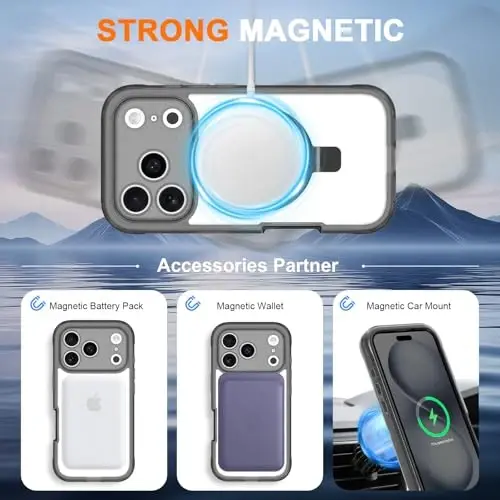Casehas for iPhone 17 Pro Case with Magnetic Invisible Stand [MagSafe bilan mos] Harbiy tomchidan himoya Shokga chidamli Yupqa yarim shaffof терига тегишли g'ilof qopqog'i qora - 3