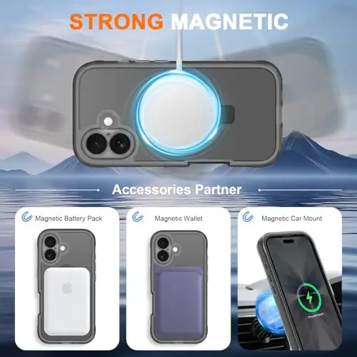 Casehas for iPhone 17 Pro Case with Magnetic Invisible Stand [MagSafe bilan mos] Harbiy tomchidan himoya Shokga chidamli Yupqa yarim shaffof терига тегишли g'ilof qopqog'i qora - 3