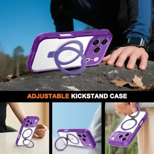 Casehas for iPhone 17 Pro Max Case with Magnetic Invisible Stand [Compatible with MagSafe] Military Drop Protection Shockproof Slim Translucent Skin-Touch Case Cover Violet - 4