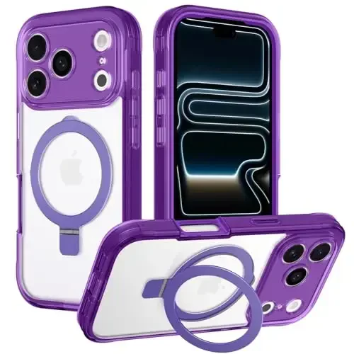 Casehas for iPhone 17 Pro Max Case with Magnetic Invisible Stand [MagSafe bilan mos] Harbiy tomchidan himoya zarbaga chidamli ingichka yarim shaffof тери-tegish qopqog'i binafsha - 7