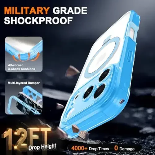 Casehas for iPhone 17 Pro Max uchun magnitli ko'rinmas stendga ega g'ilof [MagSafe bilan mos keladi] Harbiy darajadagi zarbadan himoya, zarbga chidamli, yupqa yarim shaffof, teginishga yoqimli g'ilof, och ko'k - 5