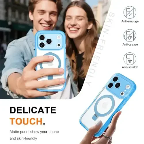 Casehas for iPhone 17 Pro Max uchun magnitli ko'rinmas stendga ega g'ilof [MagSafe bilan mos keladi] Harbiy darajadagi zarbadan himoya, zarbga chidamli, yupqa yarim shaffof, teginishga yoqimli g'ilof, och ko'k - 6