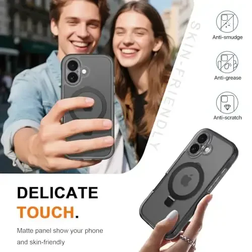 Casehas for iPhone 17 uchun magnitli ko'rinmas tirgakli g'ilof [MagSafe bilan mos keladi] Harbiy darajadagi tushishdan himoya zarbaga chidamli ingichka yarim shaffof teginish sezgir g'ilof qora - 6