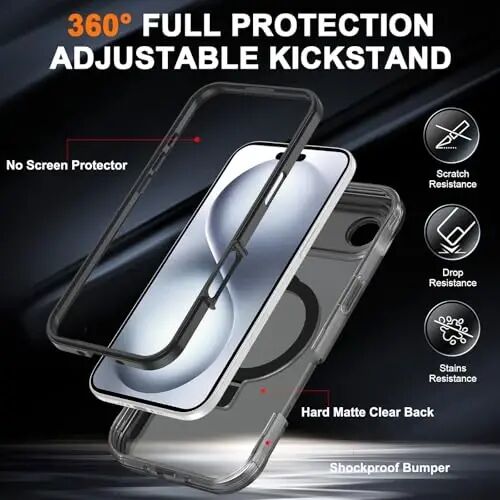 Casehas for iPhone Air Case with Magnetic Invisible Stand [Compatible with MagSafe] Military Drop Protection Shockproof Slim Translucent Skin-Touch iPhone 17 Air Case Cover Black - Casehas (1)