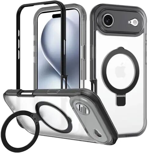 Casehas for iPhone Air Case with Magnetic Invisible Stand [Compatible with MagSafe] Military Drop Protection Shockproof Slim Translucent Skin-Touch iPhone 17 Air Case Cover Black - Casehas