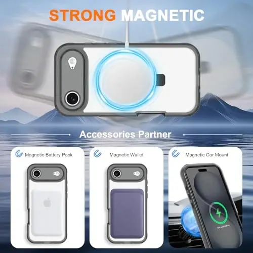 Casehas for iPhone Air Case with Magnetic Invisible Stand [Compatible with MagSafe] Military Drop Protection Shockproof Slim Translucent Skin-Touch iPhone 17 Air Case Cover Black - 3