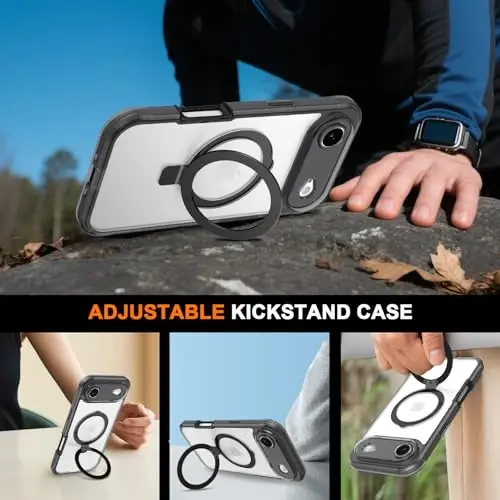 Casehas for iPhone Air Case with Magnetic Invisible Stand [Compatible with MagSafe] Military Drop Protection Shockproof Slim Translucent Skin-Touch iPhone 17 Air Case Cover Black - 5