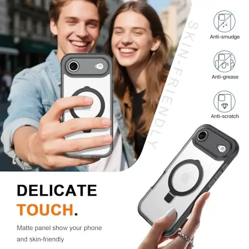 Casehas for iPhone Air Case with Magnetic Invisible Stand [Compatible with MagSafe] Military Drop Protection Shockproof Slim Translucent Skin-Touch iPhone 17 Air Case Cover Black - 6