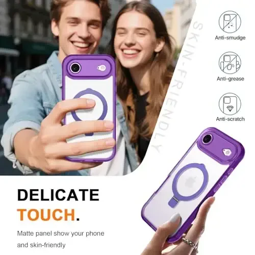 Casehas for iPhone Air Case with Magnetic Invisible Stand [MagSafe bilan mos] Harbiy tomchidan himoya Zarba o'tkazmaydigan ingichka yarim shaffof Teri teginish iPhone 17 Air Case Cover Binafsha - 6