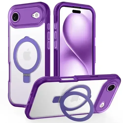 Casehas for iPhone Air Case with Magnetic Invisible Stand [MagSafe bilan mos] Harbiy tomchidan himoya Zarba o'tkazmaydigan ingichka yarim shaffof Teri teginish iPhone 17 Air Case Cover Binafsha - 7