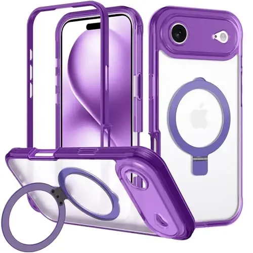 Casehas for iPhone Air Case with Magnetic Invisible Stand [MagSafe bilan mos] Harbiy tomchidan himoya Zarba o'tkazmaydigan ingichka yarim shaffof Teri teginish iPhone 17 Air Case Cover Binafsha 