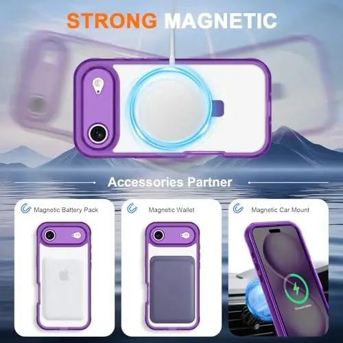 Casehas for iPhone Air Case with Magnetic Invisible Stand [MagSafe bilan mos] Harbiy tomchidan himoya Zarba o'tkazmaydigan ingichka yarim shaffof Teri teginish iPhone 17 Air Case Cover Binafsha - 3