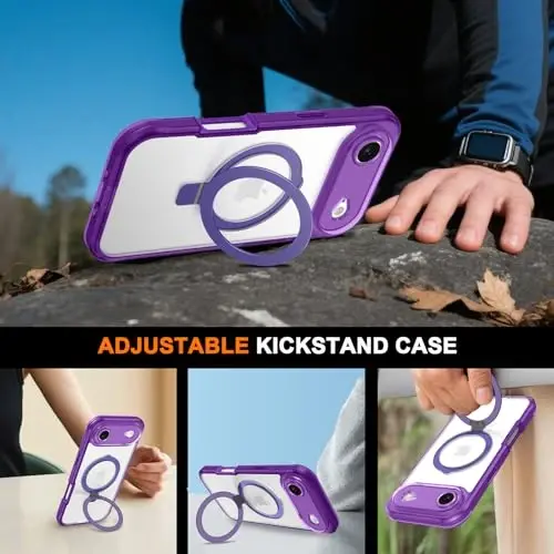 Casehas for iPhone Air Case with Magnetic Invisible Stand [MagSafe bilan mos] Harbiy tomchidan himoya Zarba o'tkazmaydigan ingichka yarim shaffof Teri teginish iPhone 17 Air Case Cover Binafsha - 5