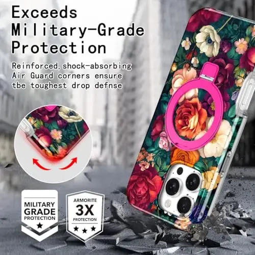 Casehas iPhone 16 Pro Max uchun g'ilof Magnitli ko'rinmas stend bilan [MagSafe bilan mos keladi] O'rnatilgan ekran himoyachisi Harbiy tomchidan himoya Zarba o'tkazmaydigan ingichka yarim shaffof g'ilof qopqog'i, pushti - 7