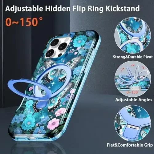 Casehas iPhone 16 Pro Max uchun magnitli ko'rinmas stendga ega g'ilof [MagSafe bilan mos keladi] O'rnatilgan ekran himoyachisi Harbiy darajadagi tushishdan himoya Zarba o'tkazmaydigan ingichka yarim shaffof g'ilof qopqog'i, to'q ko'k - 6