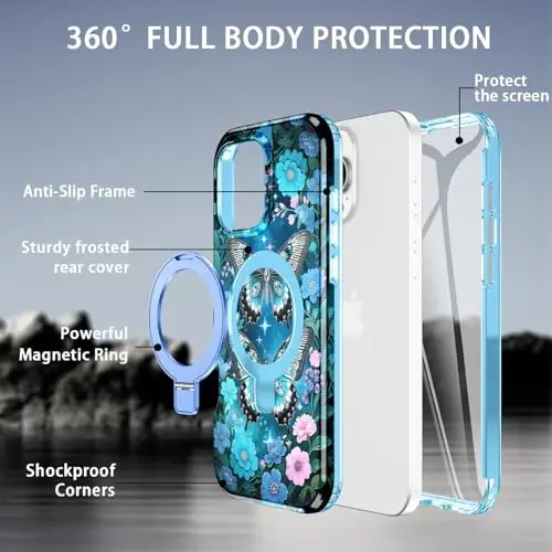Casehas iPhone 16 Pro Max uchun magnitli ko'rinmas stendga ega g'ilof [MagSafe bilan mos keladi] O'rnatilgan ekran himoyachisi Harbiy darajadagi tushishdan himoya Zarba o'tkazmaydigan ingichka yarim shaffof g'ilof qopqog'i, to'q ko'k - CASEHAS (1)