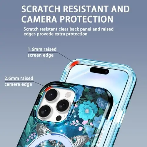 Casehas iPhone 16 Pro Max uchun magnitli ko'rinmas stendga ega g'ilof [MagSafe bilan mos keladi] O'rnatilgan ekran himoyachisi Harbiy darajadagi tushishdan himoya Zarba o'tkazmaydigan ingichka yarim shaffof g'ilof qopqog'i, to'q ko'k - 5