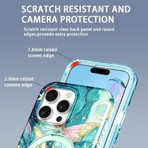 Casehas iPhone 16 Pro Max uchun magnitli ko'rinmas stendli g'ilof [MagSafe bilan mos keladi] O'rnatilgan ekran himoyachisi Harbiy tomchidan himoya Zarba o'tkazmaydigan ingichka yarim shaffof g'ilof qopqog'i, Cyan - 5