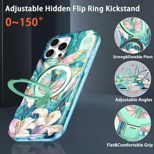 Casehas iPhone 16 Pro Max uchun magnitli ko'rinmas stendli g'ilof [MagSafe bilan mos keladi] O'rnatilgan ekran himoyachisi Harbiy tomchidan himoya Zarba o'tkazmaydigan ingichka yarim shaffof g'ilof qopqog'i, Cyan - 6