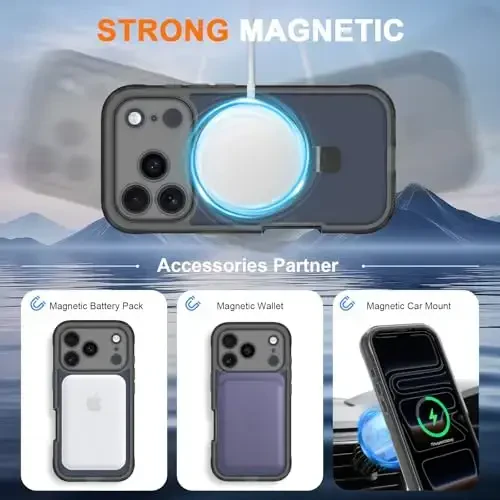 Casehas iPhone 17 Pro Max uchun Magnetic Invisible Standli [MagSafe bilan mos] Harbiy tomchidan himoya Zarba o'tkazmaydigan Yupqa yarim shaffof Teri bilan teginish qopqog'i Qora - 3