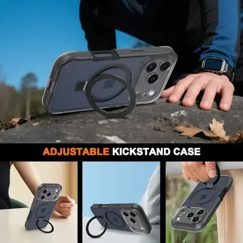 Casehas iPhone 17 Pro Max uchun Magnetic Invisible Standli [MagSafe bilan mos] Harbiy tomchidan himoya Zarba o'tkazmaydigan Yupqa yarim shaffof Teri bilan teginish qopqog'i Qora - 4